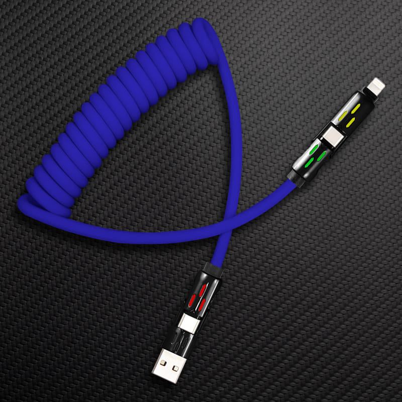 🆕"GlowCharge Pro" 240W 4-in-1 Spring Car Cable with Lights