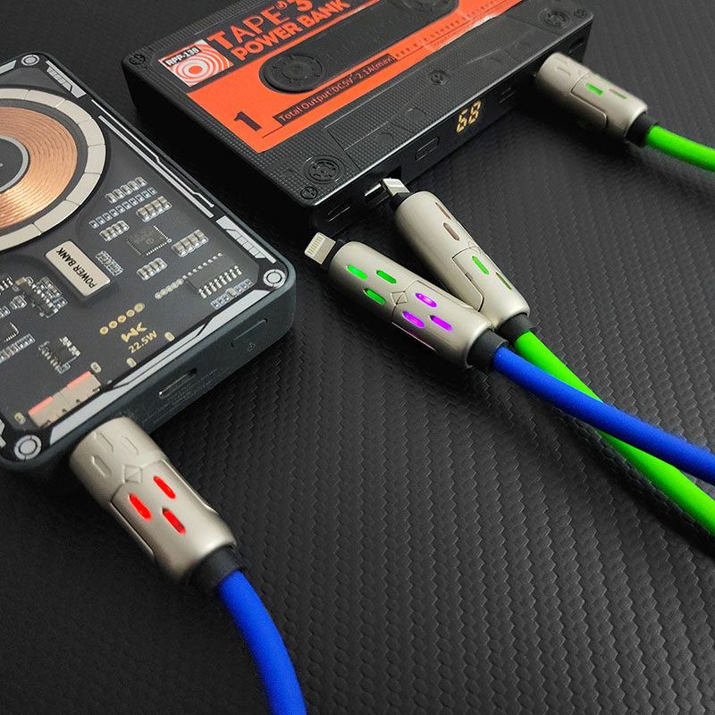 🆕"GlowCharge Pro" 240W 4-in-1 Spring Car Cable with Lights