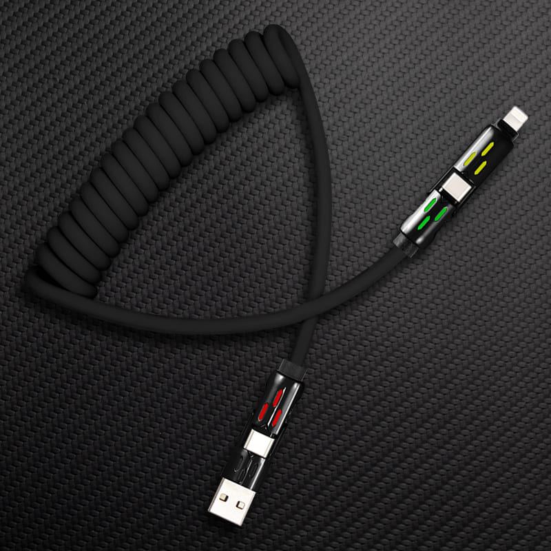 🆕"GlowCharge Pro" 240W 4-in-1 Spring Car Cable with Lights