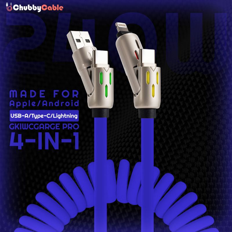 🆕"GlowCharge Pro" 240W 4-in-1 Spring Car Cable with Lights