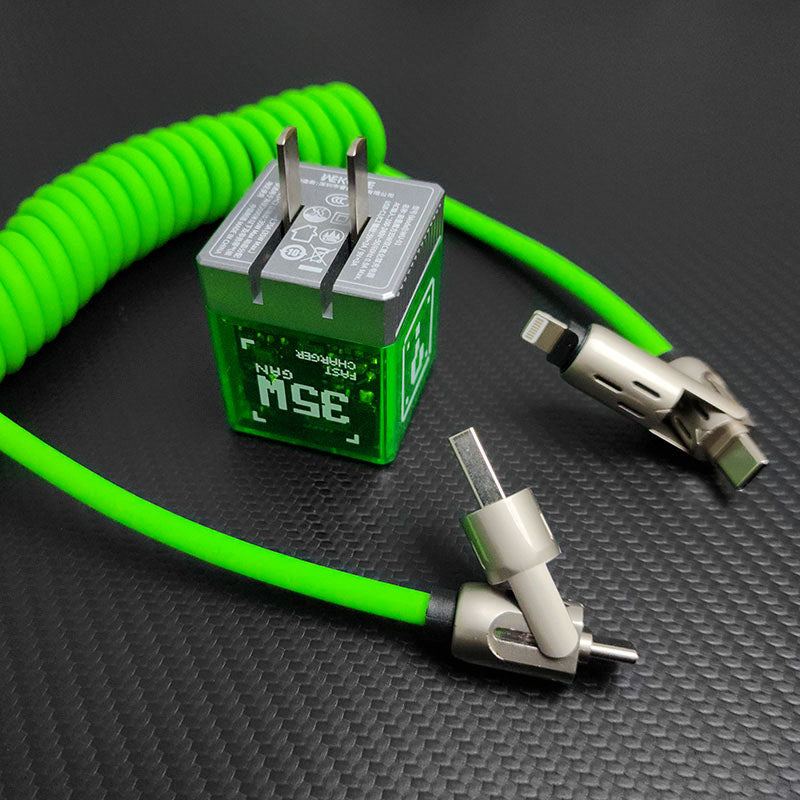 🆕"GlowCharge Pro" 240W 4-in-1 Spring Car Cable with Lights