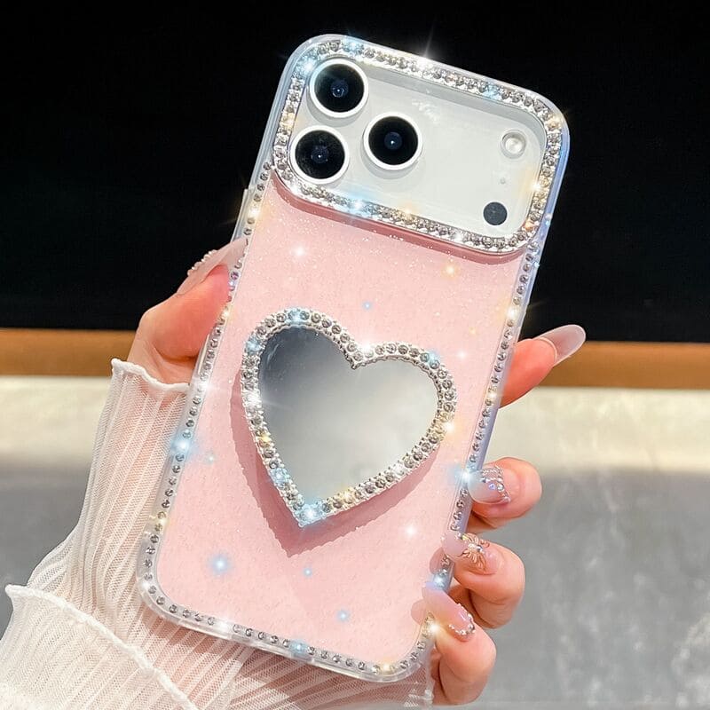 Heart-Shaped Diamond Kickstand Case For iPhone 17