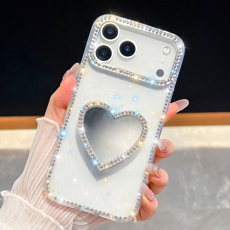 Heart-Shaped Diamond Kickstand Case For iPhone 17