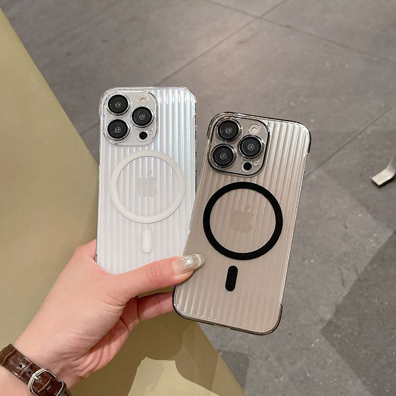 High-Transmittance Magnetic Corrugated Grating Pattern Protective Hard Case For iPhone