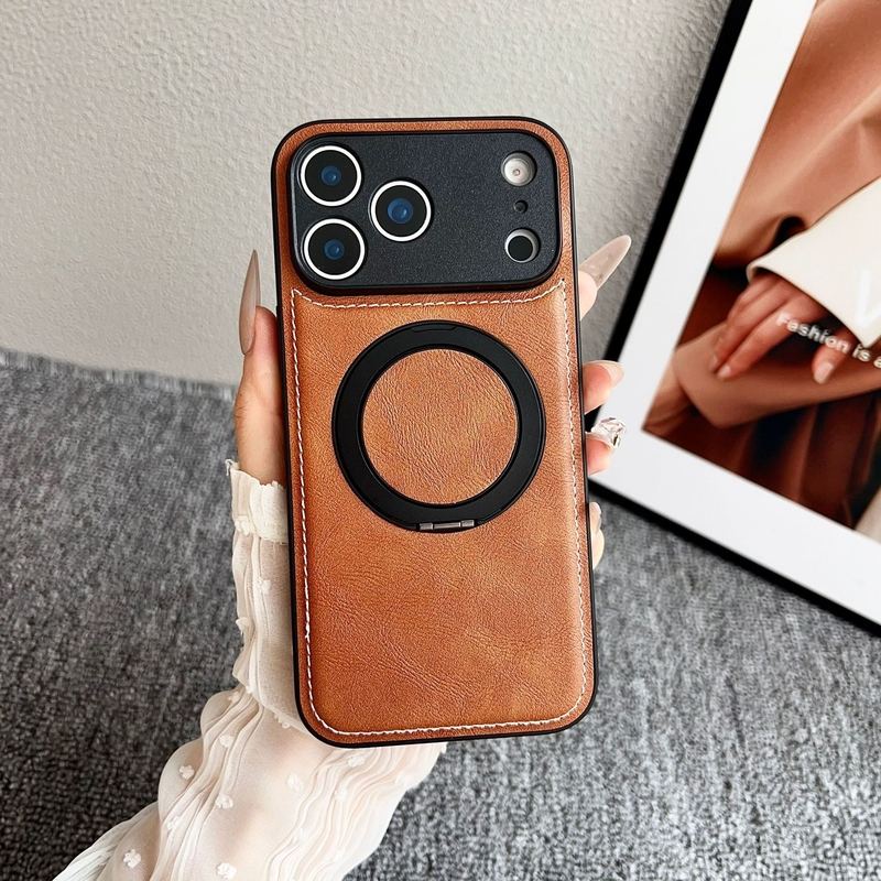 Leather Magnetic Rotating Stand Case For iPhone 17