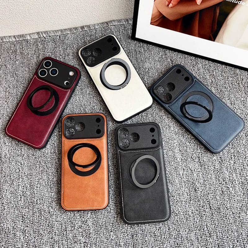 Leather Magnetic Rotating Stand Case For iPhone 17