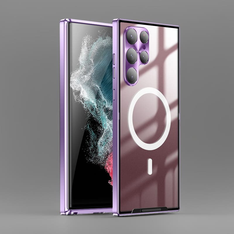 MagSafe Metal Frame Phone Case with Matte PC Back, Safety Lock, and Glass Camera Lens Protector