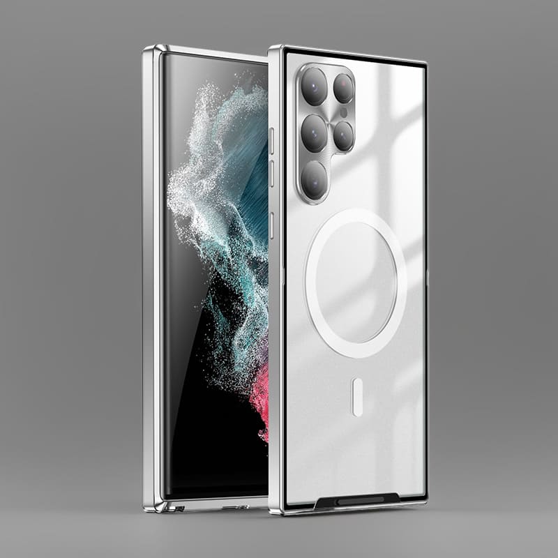 MagSafe Metal Frame Phone Case with Matte PC Back, Safety Lock, and Glass Camera Lens Protector