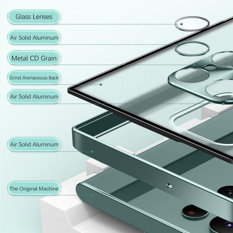 MagSafe Metal Frame Phone Case with Matte PC Back, Safety Lock, and Glass Camera Lens Protector