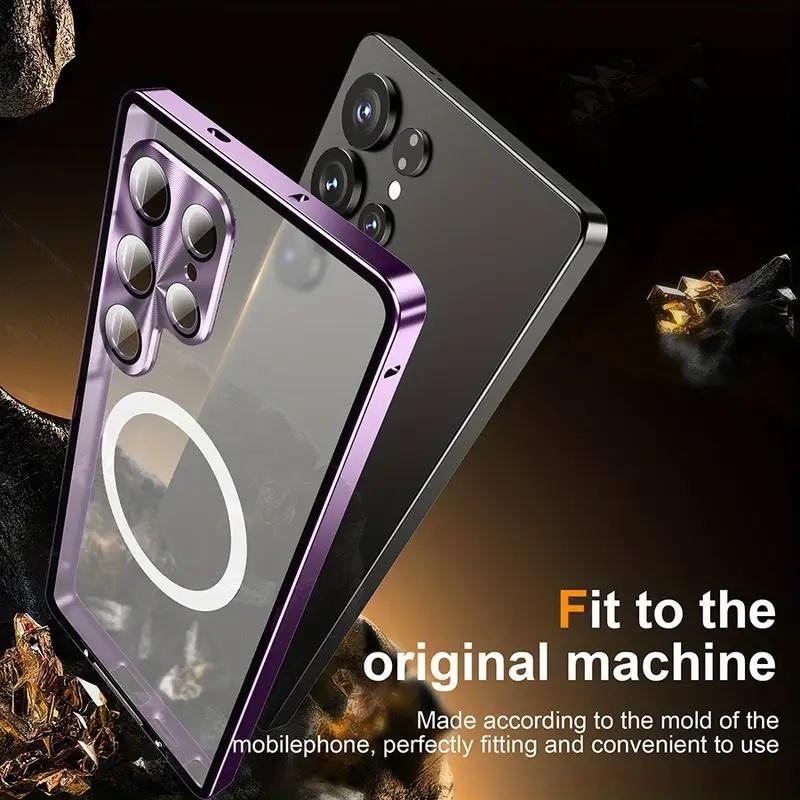 MagSafe Metal Frame Phone Case with Matte PC Back, Safety Lock, and Glass Camera Lens Protector