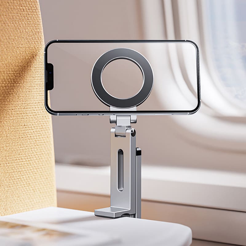 Magnetic Foldable Alloy Desktop Phone Stand – Foldable, 360° Rotatable & Travel-Friendly