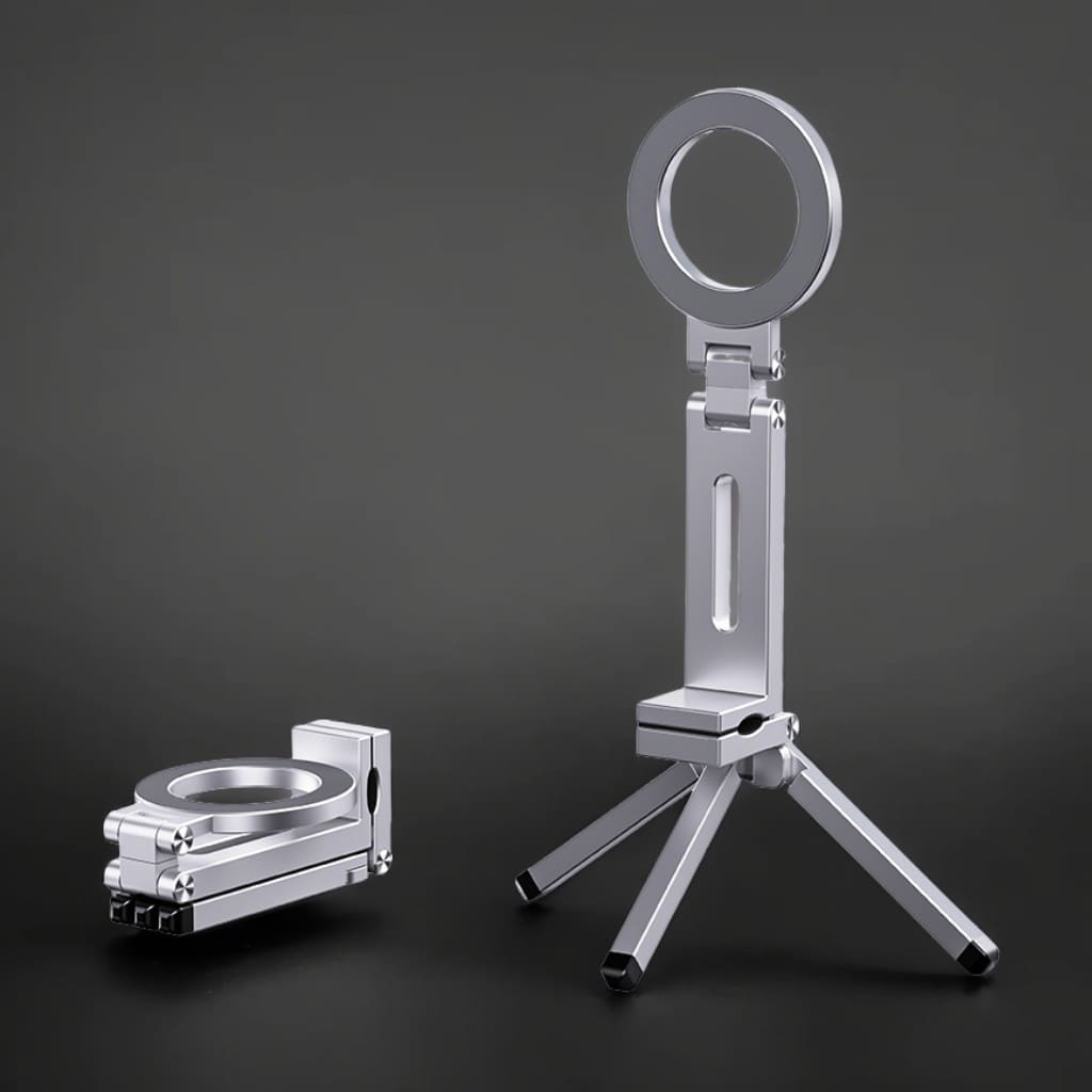 Magnetic Foldable Alloy Desktop Phone Stand – Foldable, 360° Rotatable & Travel-Friendly
