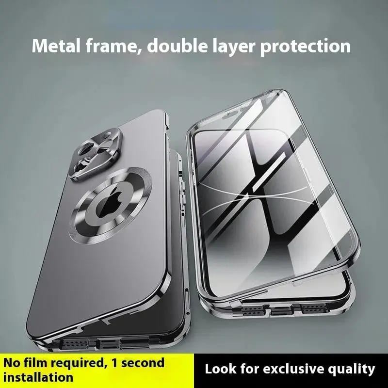 Magnetic Privacy Metal Frame Case for iPhone – Double-Sided, Anti-Spy Screen, Shockproof, Full Protection