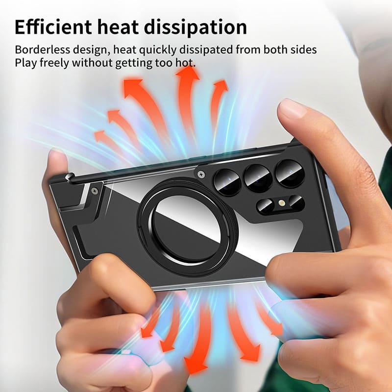 Magnetic Rotating Bracket Transparent Back Metal Phone Case For Samsung