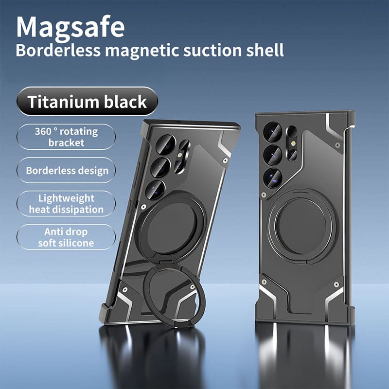 Magnetic Rotating Bracket Transparent Back Metal Phone Case For Samsung