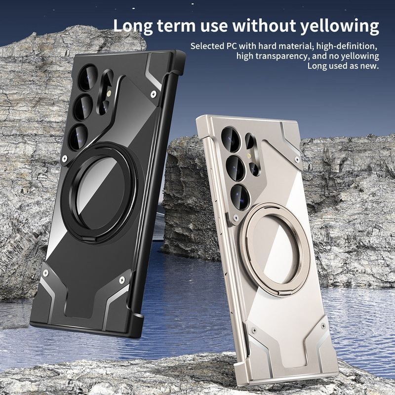 Magnetic Rotating Bracket Transparent Back Metal Phone Case For Samsung