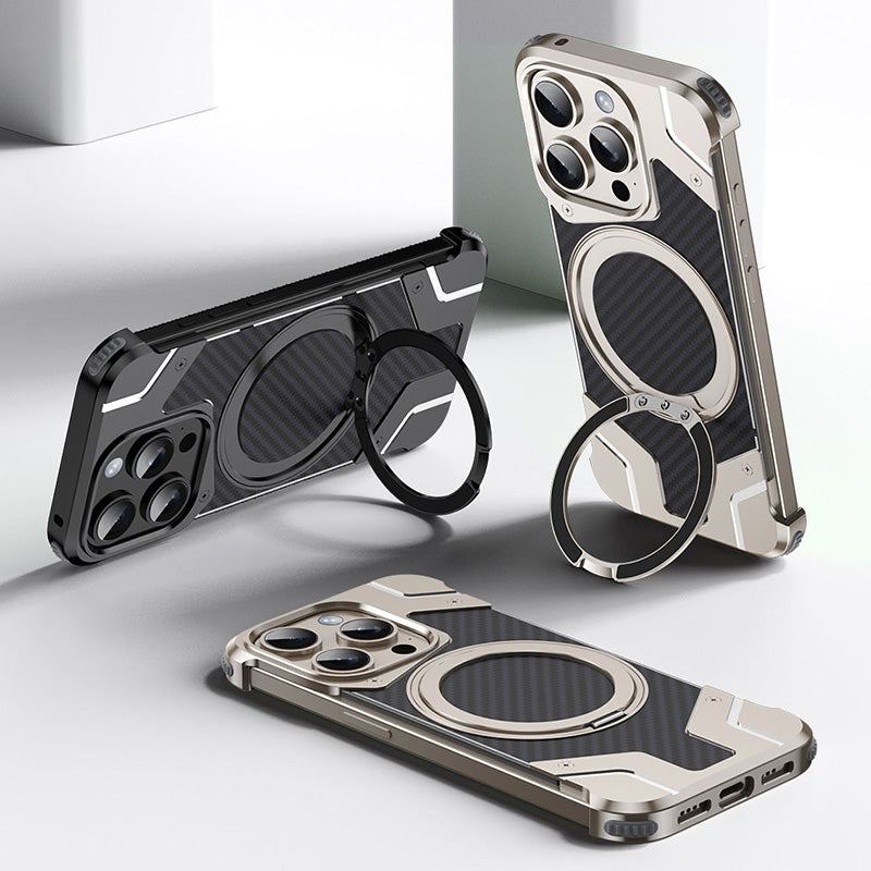 Metal Carbon Fiber Magnetic Bracket Phone Case For iPhone/Samsung
