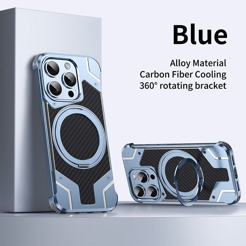 Metal Carbon Fiber Magnetic Bracket Phone Case For iPhone/Samsung