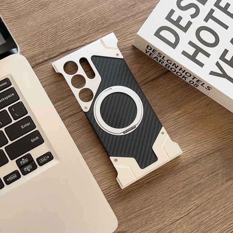 Metal Carbon Fiber Magnetic Bracket Phone Case For iPhone/Samsung
