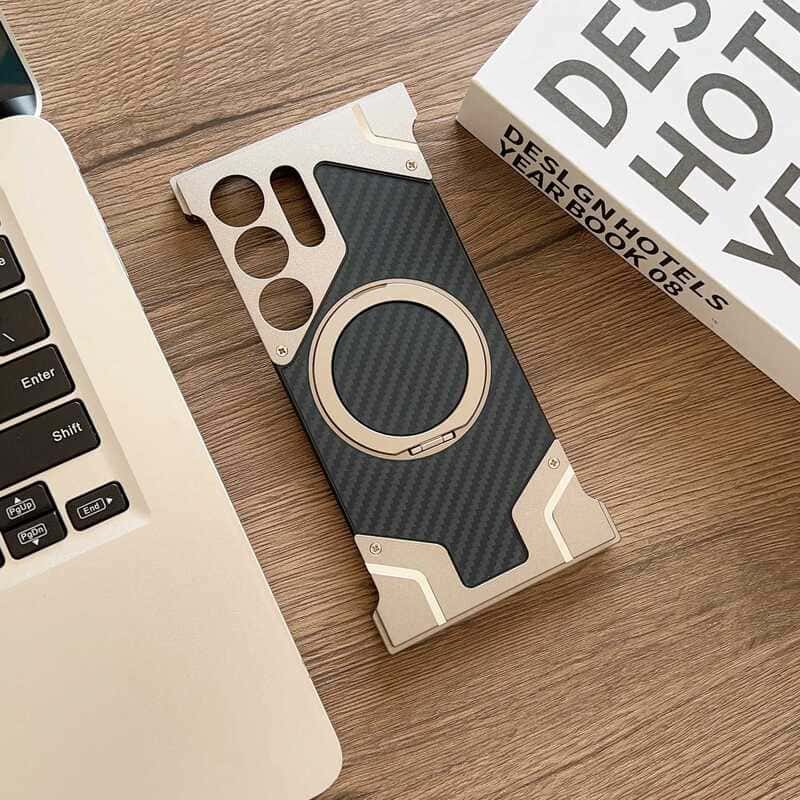 Metal Carbon Fiber Magnetic Bracket Phone Case For iPhone/Samsung