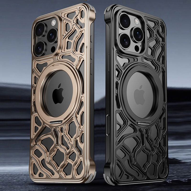 Metal Frameless Hollow Heat Dissipation All-Inclusive Magnetic Stand Mobile Phone Case For iPhone