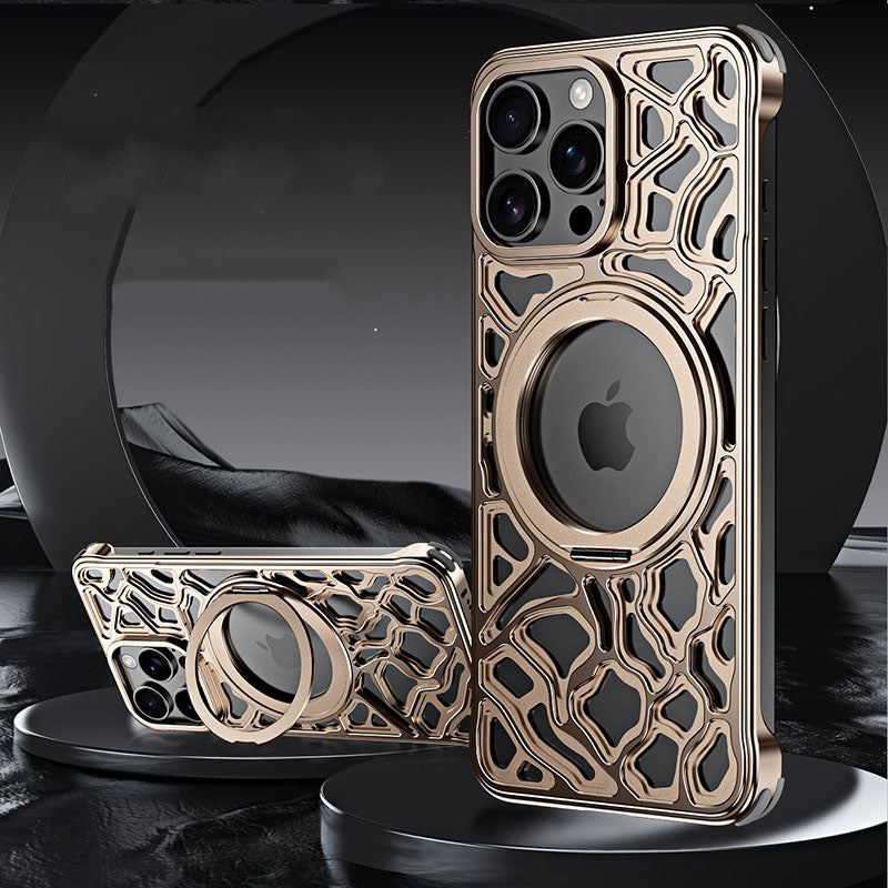 Metal Frameless Hollow Heat Dissipation All-Inclusive Magnetic Stand Mobile Phone Case For iPhone