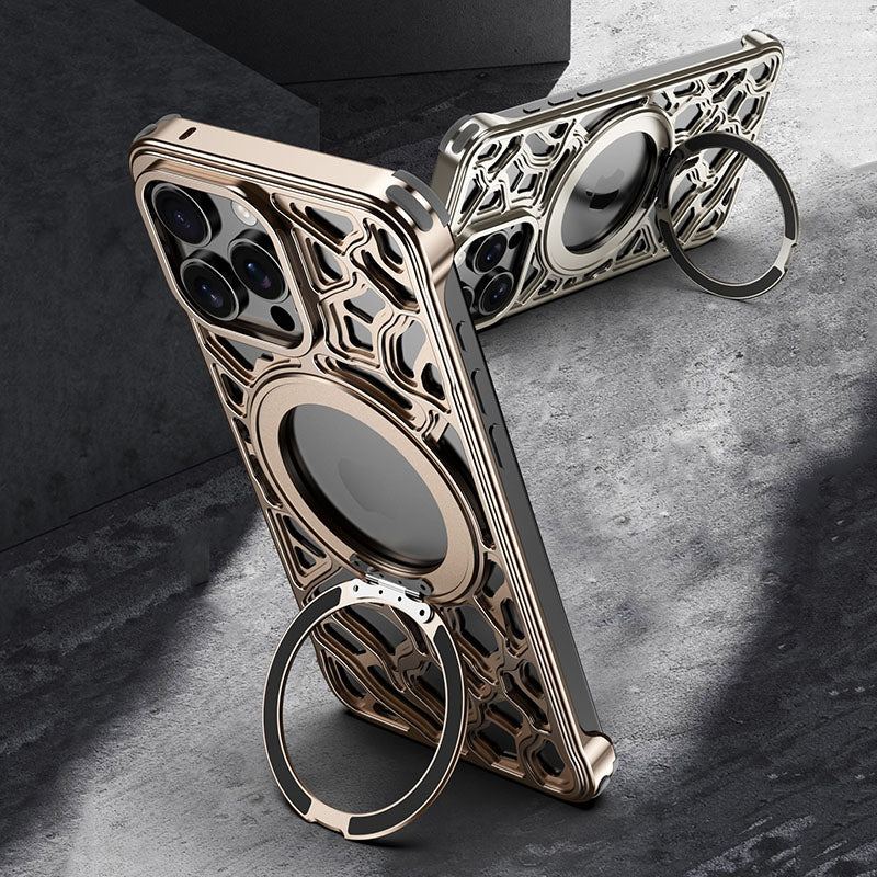 Metal Frameless Hollow Heat Dissipation All-Inclusive Magnetic Stand Mobile Phone Case For iPhone