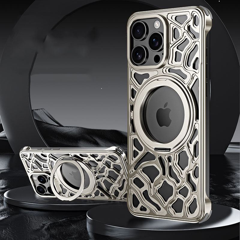 Metal Frameless Hollow Heat Dissipation All-Inclusive Magnetic Stand Mobile Phone Case For iPhone