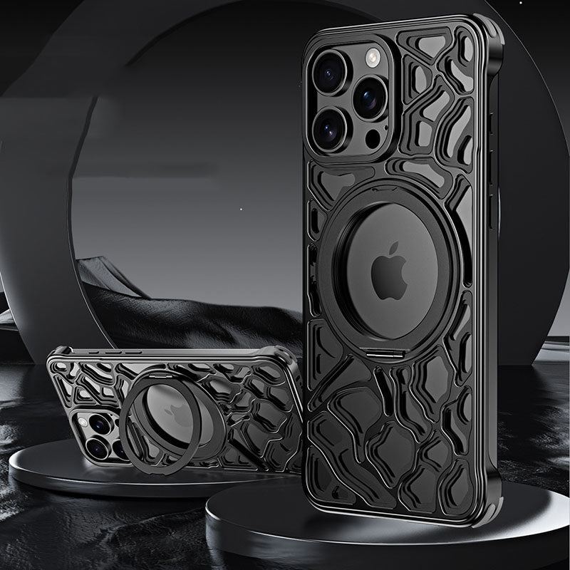Metal Frameless Hollow Heat Dissipation All-Inclusive Magnetic Stand Mobile Phone Case For iPhone