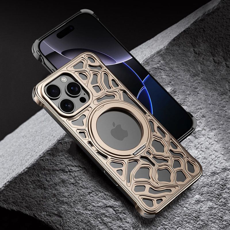 Metal Frameless Hollow Heat Dissipation All-Inclusive Magnetic Stand Mobile Phone Case For iPhone