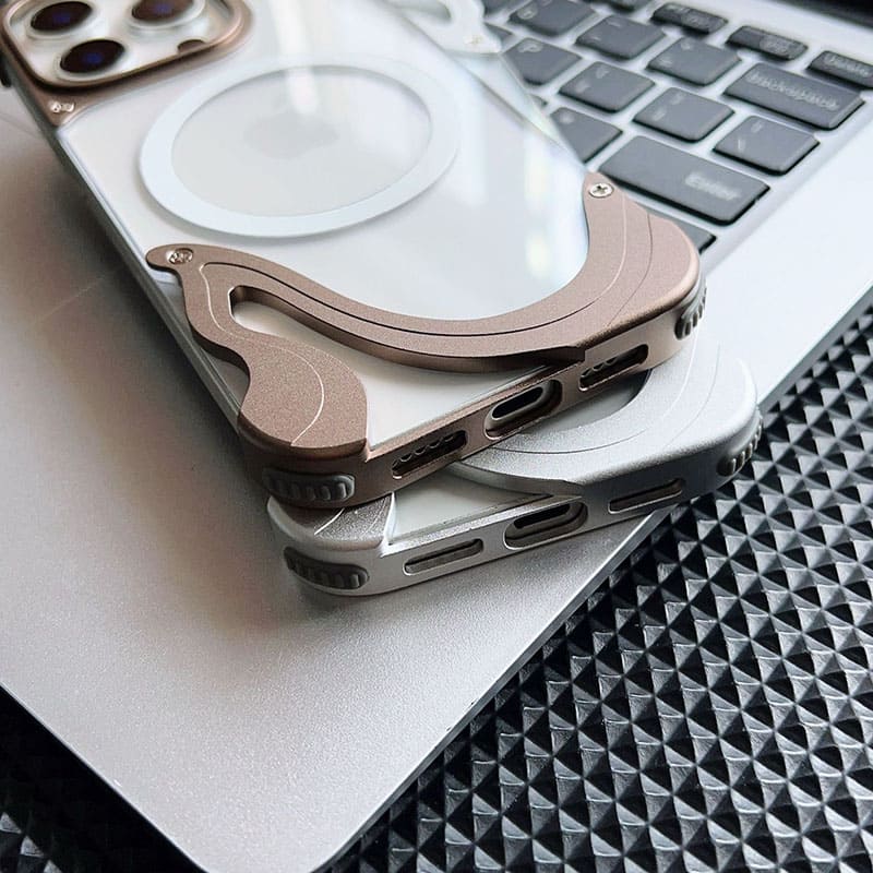 Metal Half-Covered Magnetic Transparent Back Panel Mobile Phone Case Designed For iPhone