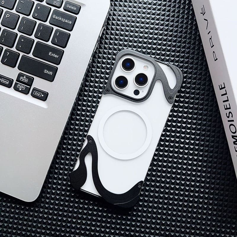 Metal Half-Covered Magnetic Transparent Back Panel Mobile Phone Case Designed For iPhone