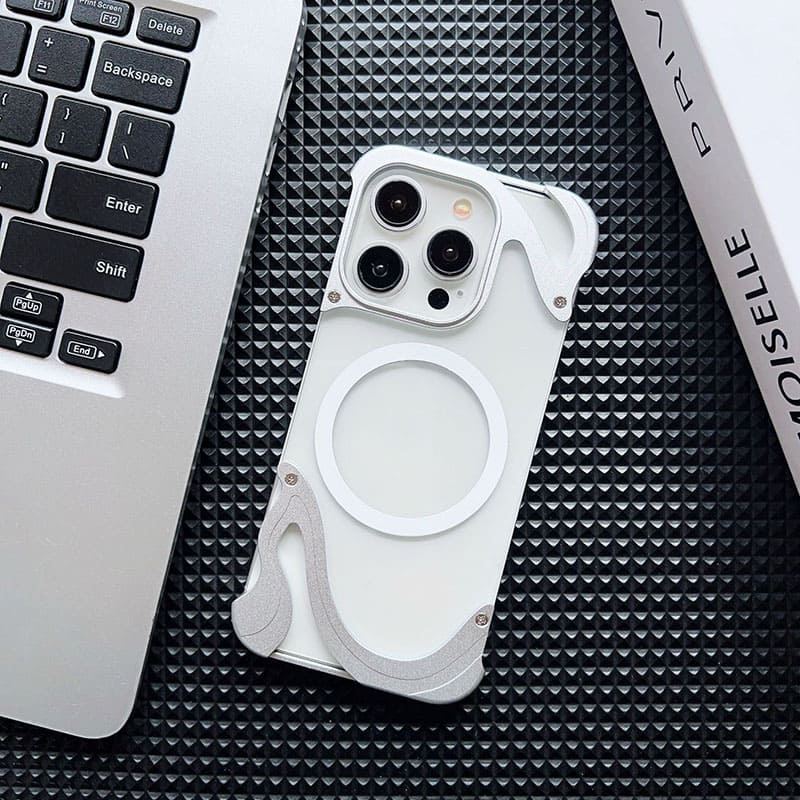 Metal Half-Covered Magnetic Transparent Back Panel Mobile Phone Case Designed For iPhone