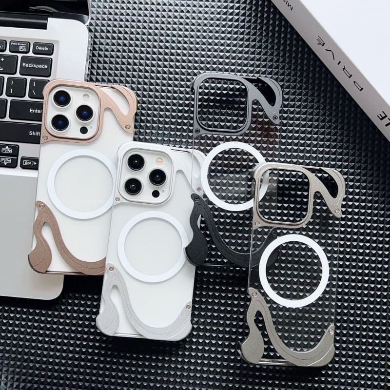 Metal Half-Covered Magnetic Transparent Back Panel Mobile Phone Case Designed For iPhone