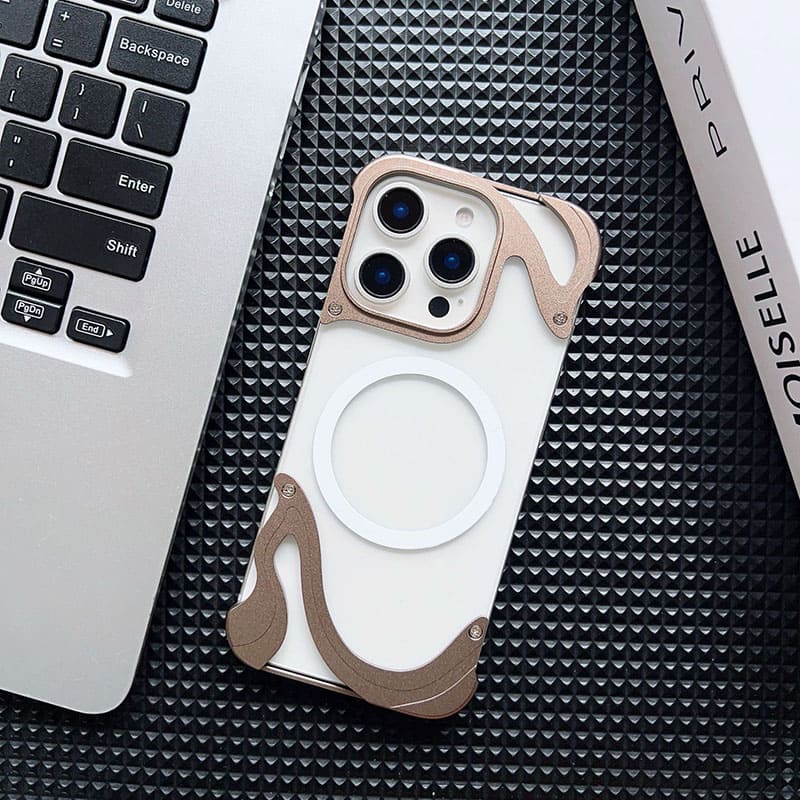 Metal Half-Covered Magnetic Transparent Back Panel Mobile Phone Case Designed For iPhone