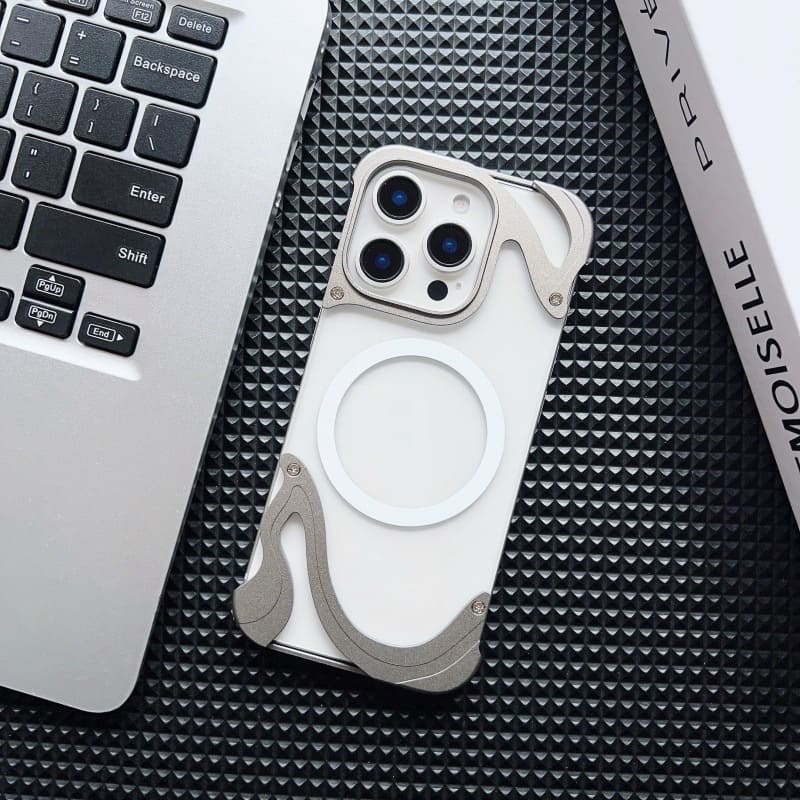 Metal Half-Covered Magnetic Transparent Back Panel Mobile Phone Case Designed For iPhone