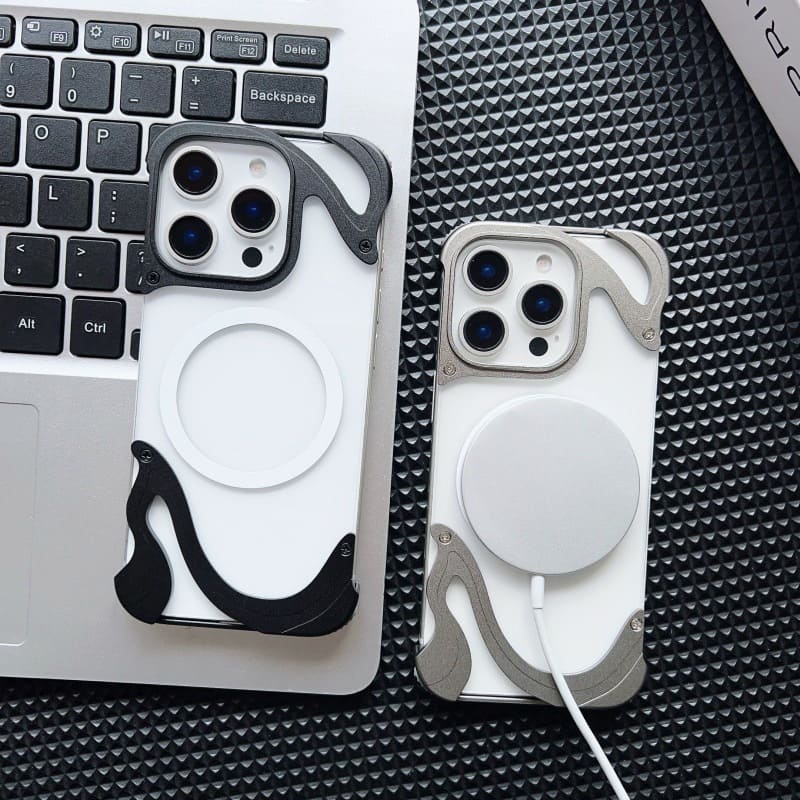 Metal Half-Covered Magnetic Transparent Back Panel Mobile Phone Case Designed For iPhone