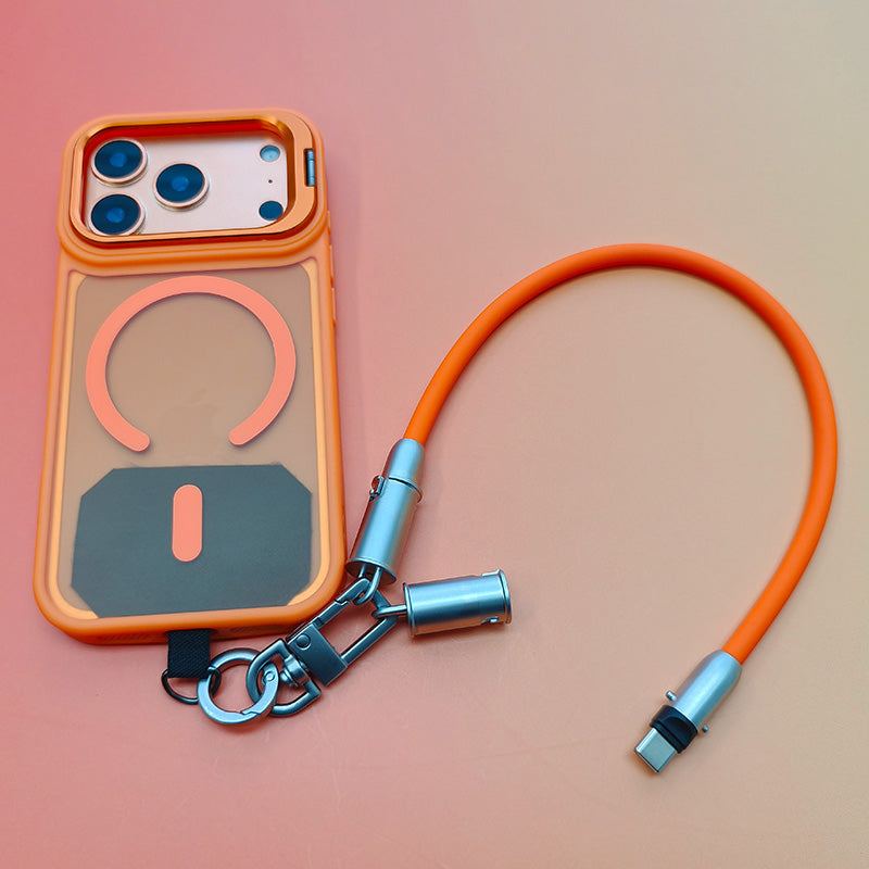 Metal Lens Bracket Phone Case For iPhone 17 & Chubbycable Crossbody Strap Cable Combo