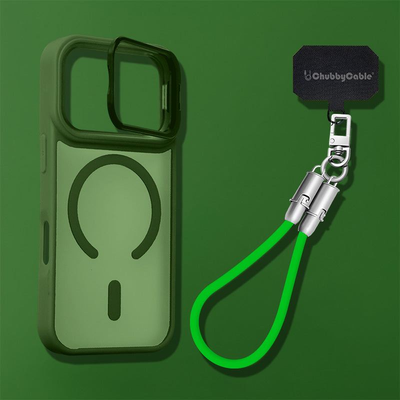 Metal Lens Bracket Phone Case For iPhone 17 & Chubbycable Crossbody Strap Cable Combo