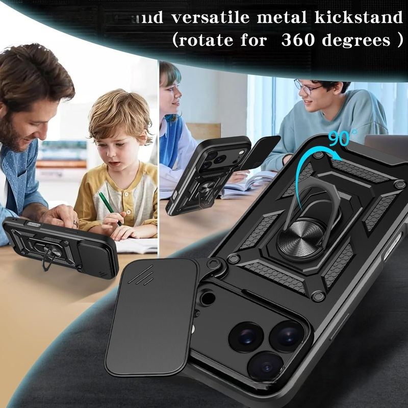 Military-Grade Magnetic Shockproof Case For iPhone 17 – 90° Rotating Camera Shield & 90° Ring Kickstand