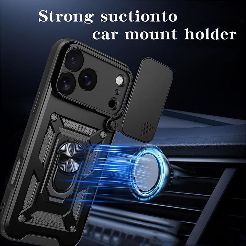 Military-Grade Magnetic Shockproof Case For iPhone 17 – 90° Rotating Camera Shield & 90° Ring Kickstand