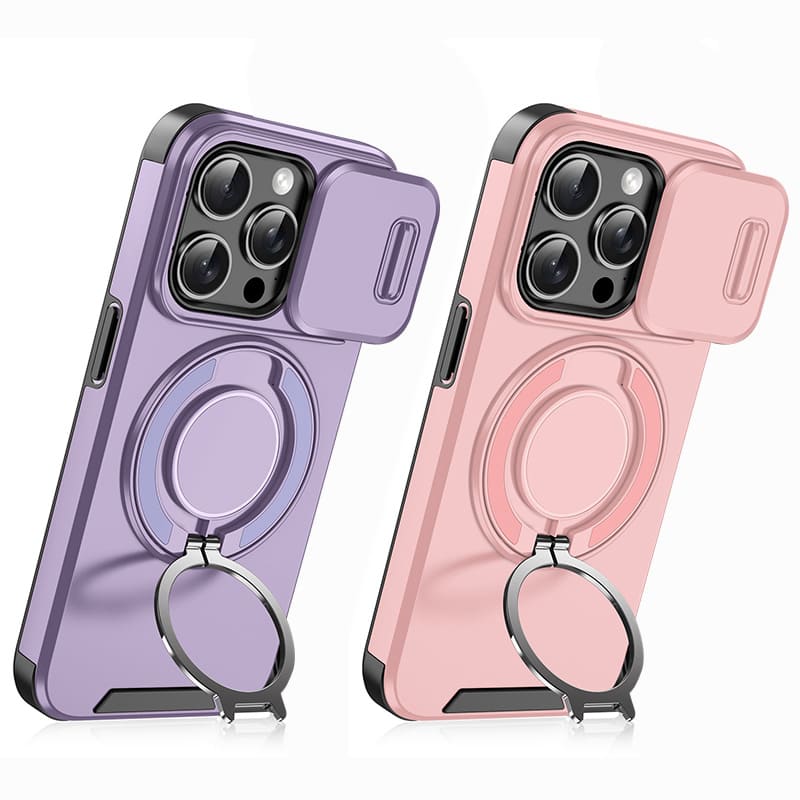 Military-Grade Shockproof Magnetic Case with Camera Slide & 360° Kickstand Ring Multi-Pack