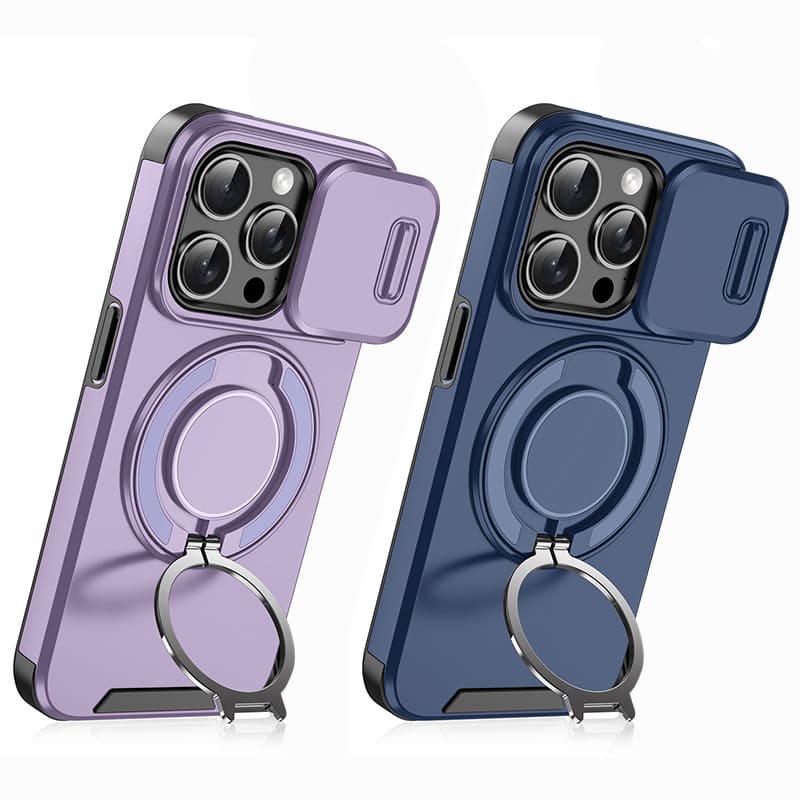 Military-Grade Shockproof Magnetic Case with Camera Slide & 360° Kickstand Ring Multi-Pack