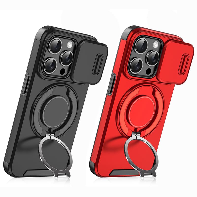 Military-Grade Shockproof Magnetic Case with Camera Slide & 360° Kickstand Ring Multi-Pack