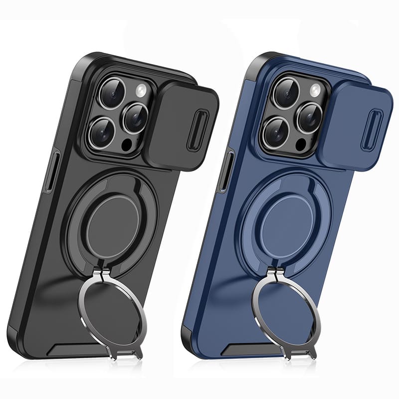 Military-Grade Shockproof Magnetic Case with Camera Slide & 360° Kickstand Ring Multi-Pack