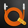 White silicone USB data cable with yellow leather organizer strap