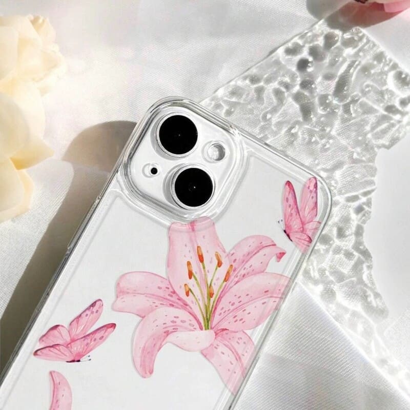 Pink Lily Clear Case for iPhone – Slim, Drop-Proof & Anti-Yellowing Floral Cover
