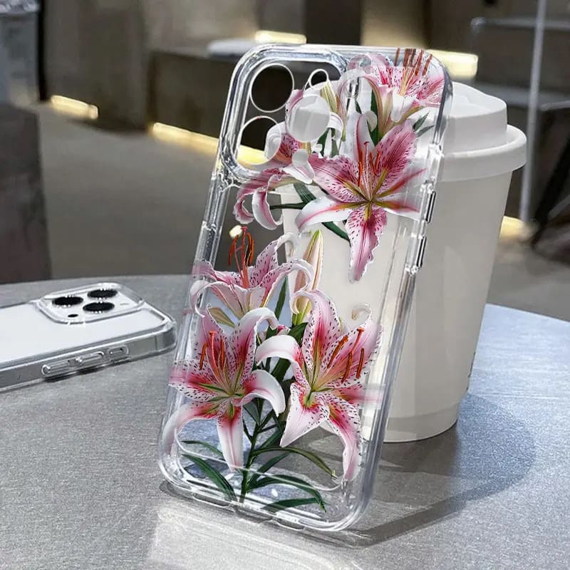 Pink Lily Clear Case for iPhone – Slim, Drop-Proof & Anti-Yellowing Floral Cover