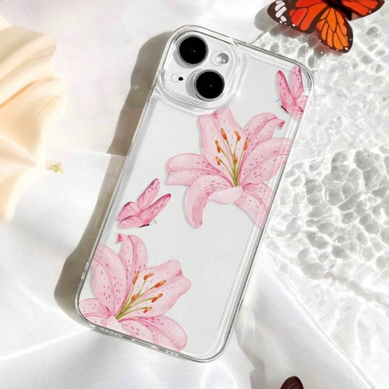 Pink Lily Clear Case for iPhone – Slim, Drop-Proof & Anti-Yellowing Floral Cover