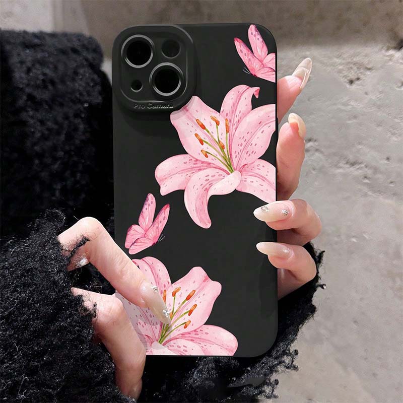 Pink Lily Clear Case for iPhone – Slim, Drop-Proof & Anti-Yellowing Floral Cover